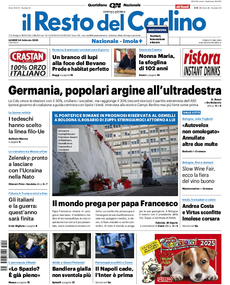 Prima-pagina-il resto del carlino-edizione-di-oggi-20250224